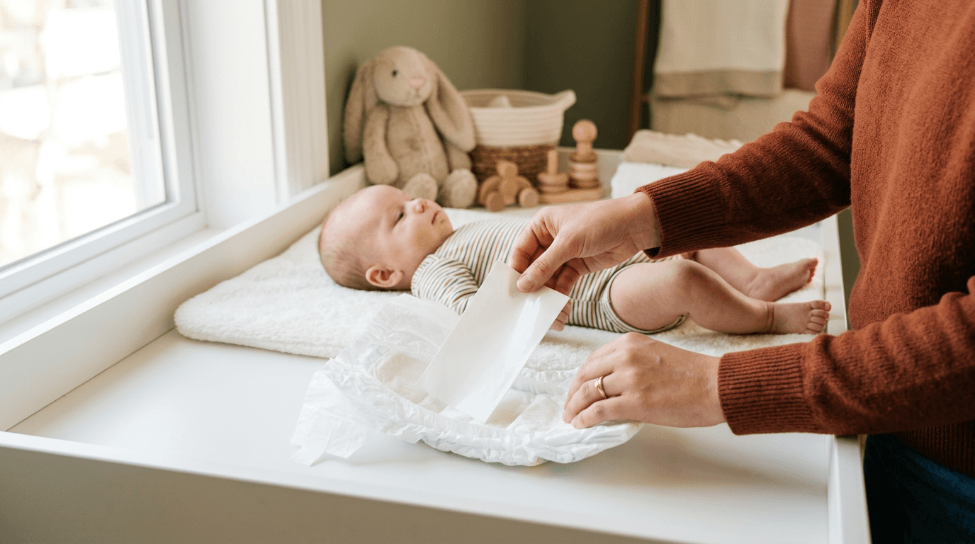 Step 1: Pull a liner from the pack and place it in the diaper